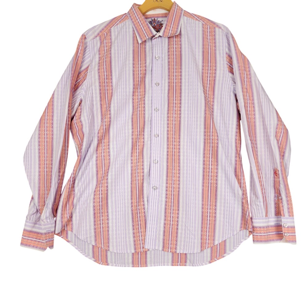 Robert Graham Mens XL Long Sleeve Button Down Shirt Purple Striped‎ Jacquard